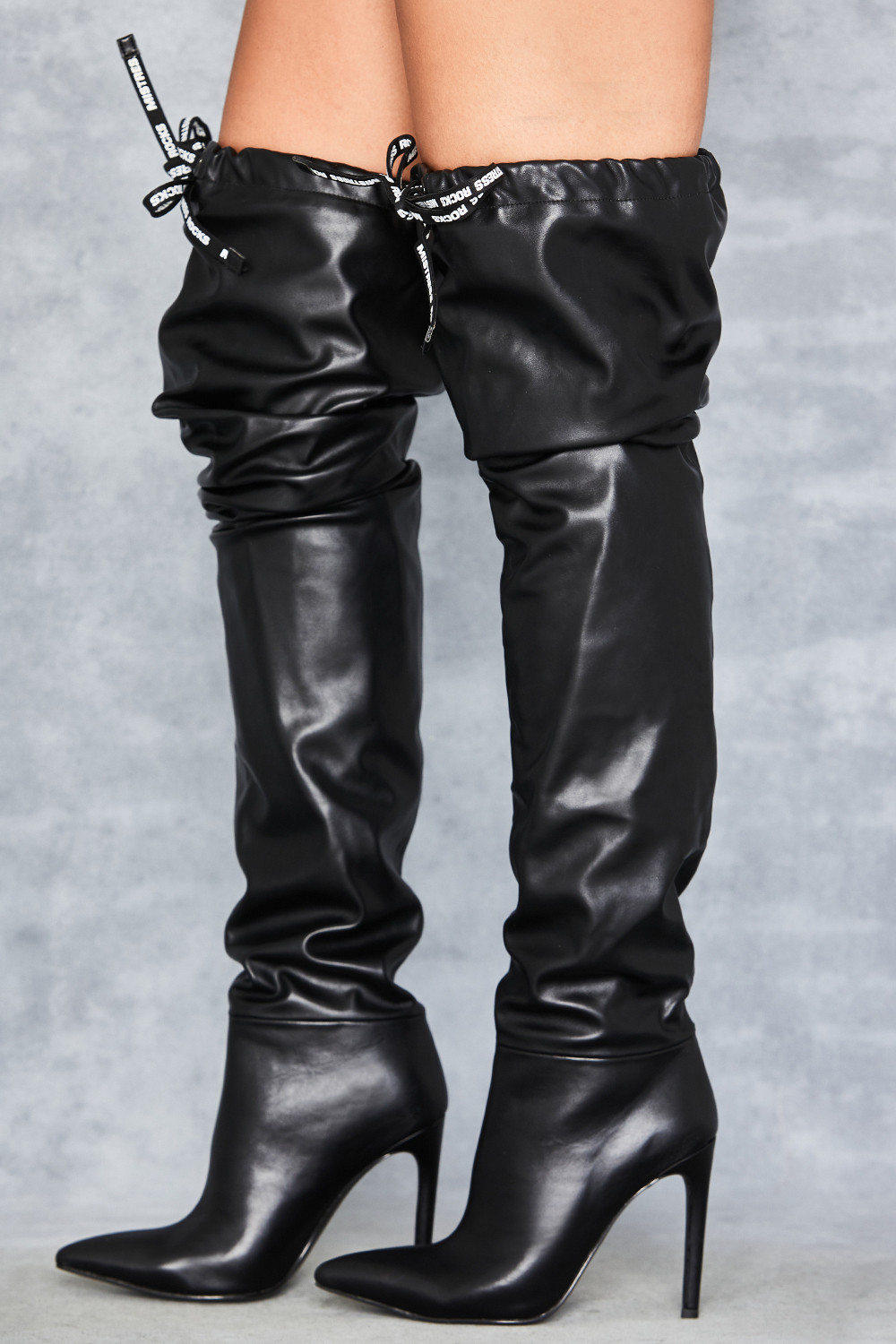 Drawstring knee high boots cheap