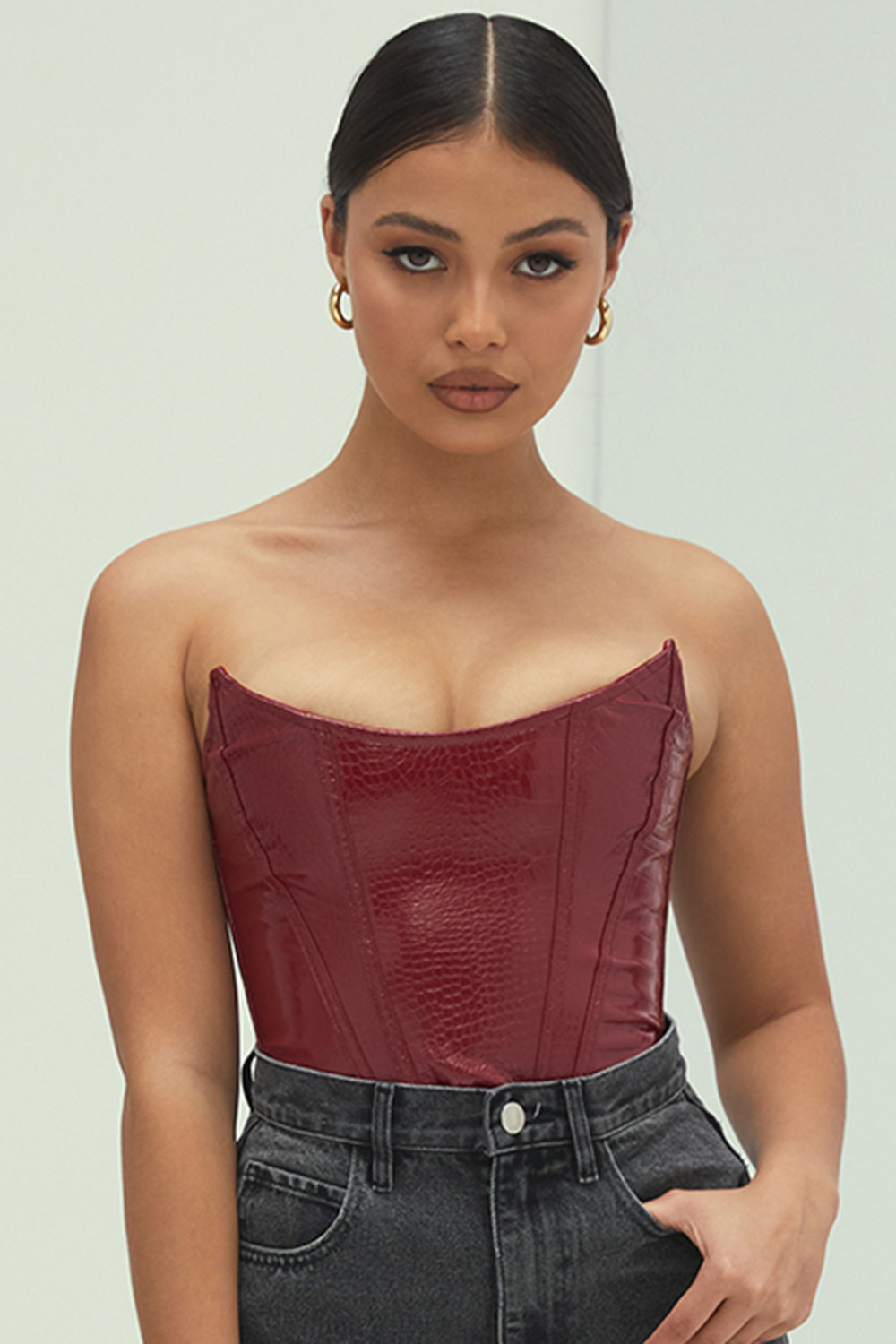 CO Strapless leather bustier top