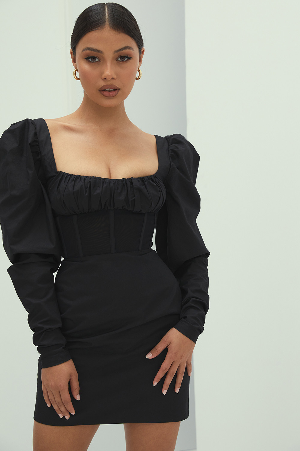 Perfect Match' Black Puff Sleeve Corset Dress - Mistress Rock