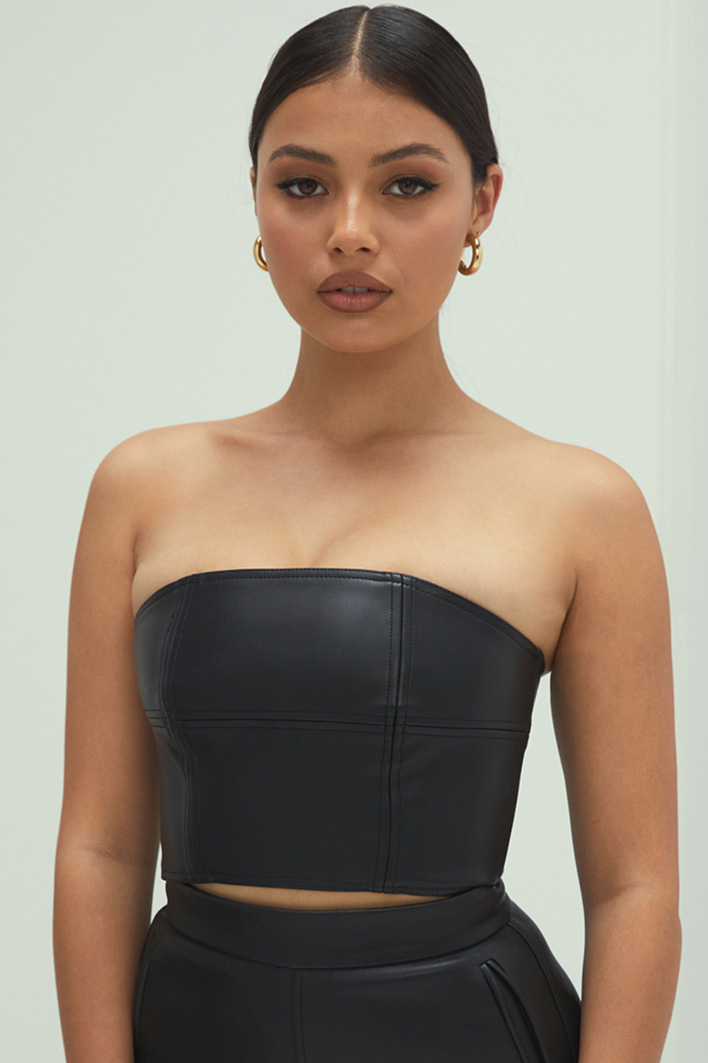 Got it Covered' Black Vegan Leather Strapless Crop Top - Mistress Rock