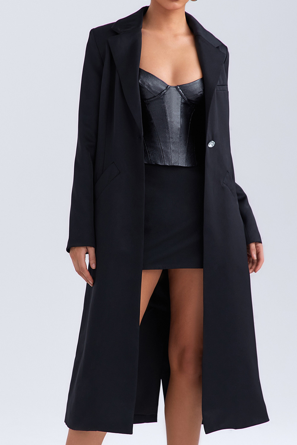 Black Longline Satin Coat Mistress Rock