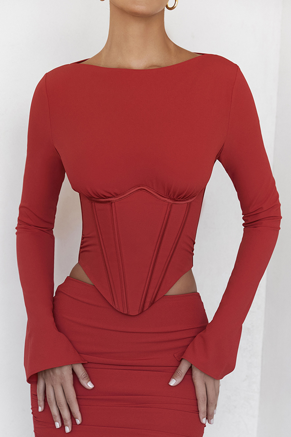 Red Long Sleeve Corset - Mistress Rock