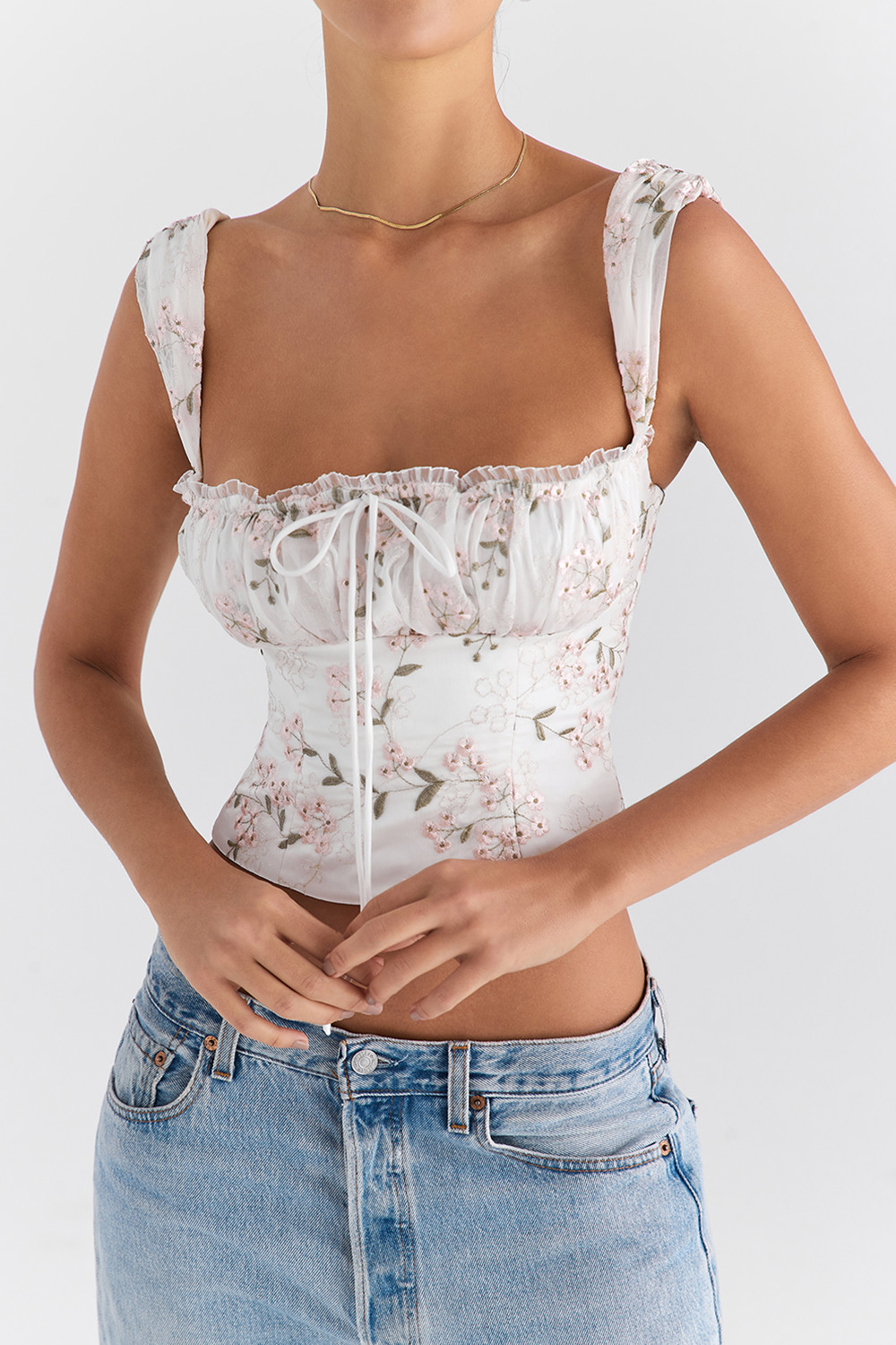 White Embroidered Bustier Top - Mistress Rock
