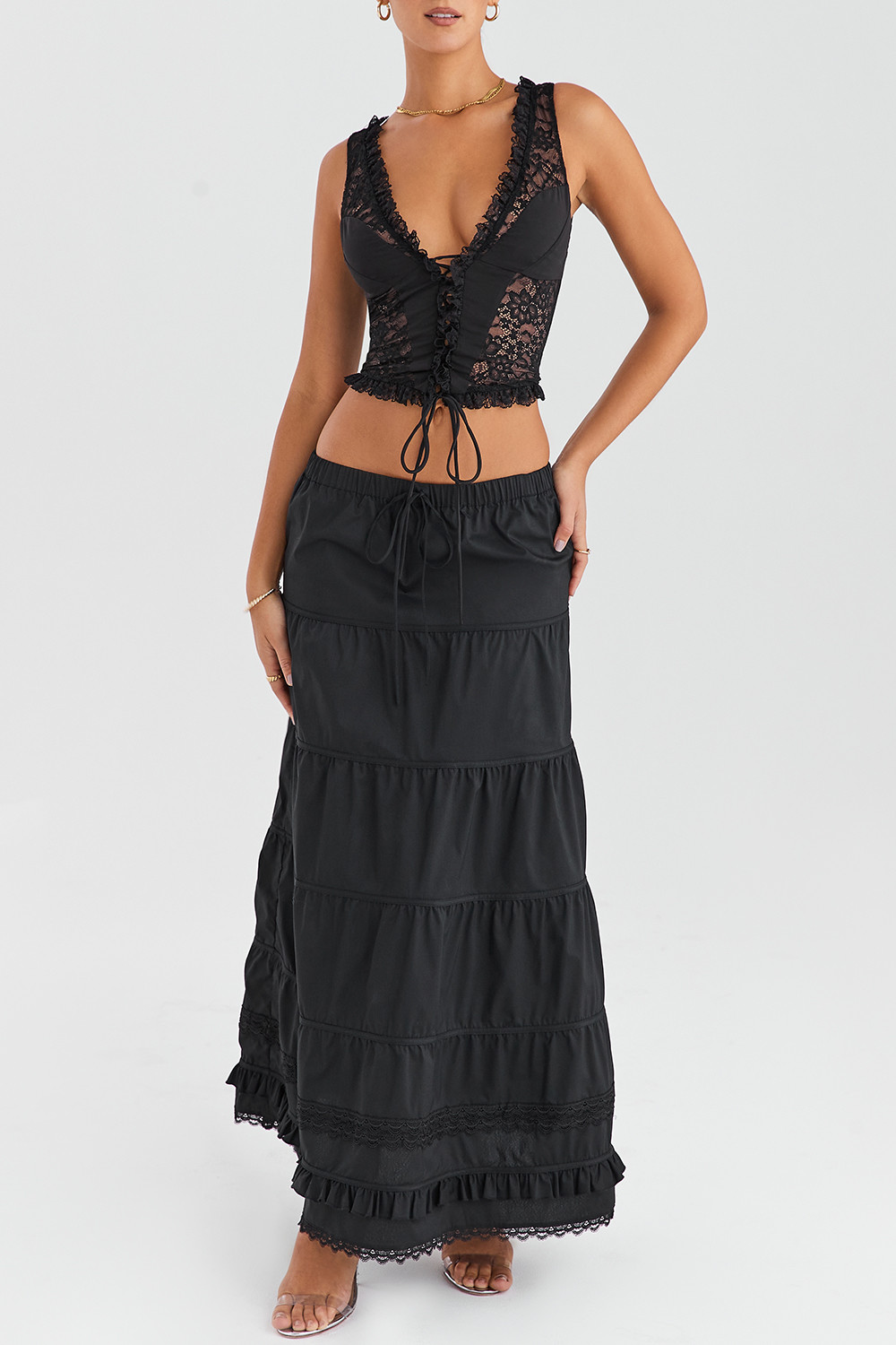 Black lace gypsy skirt cheap