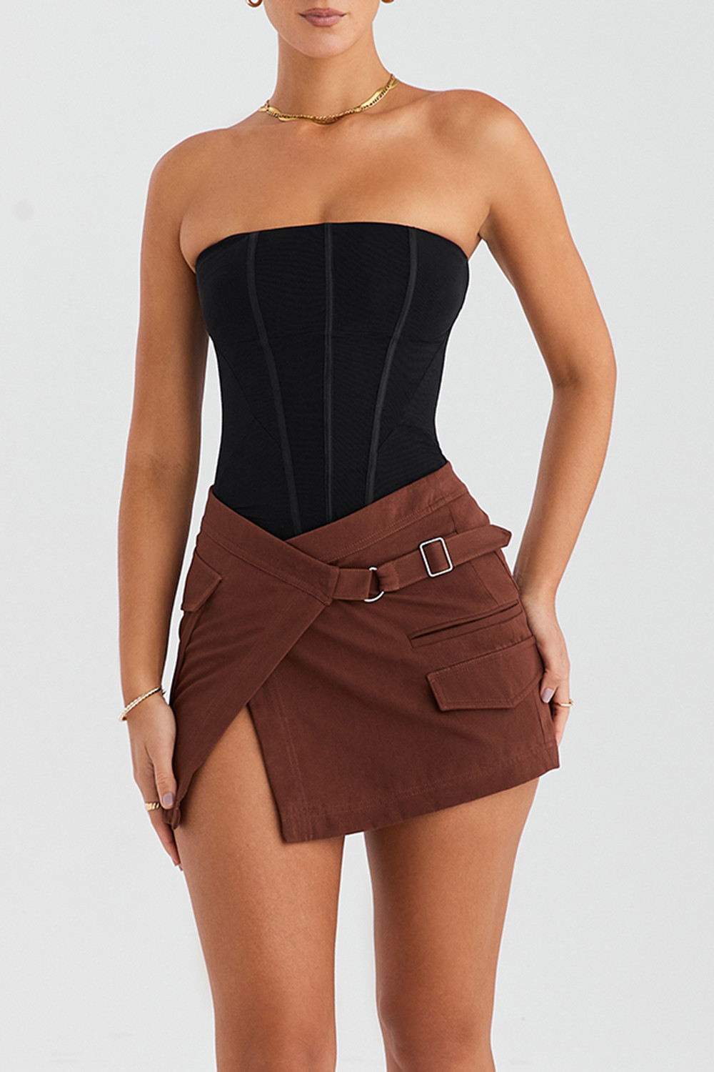 Cocoa Asymmetric Cargo Mini Skirt - Mistress Rock