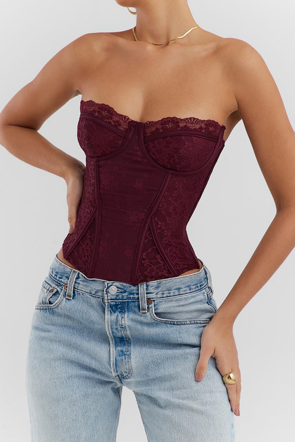 Black Cherry Lace Underwired Corset - Mistress Rock